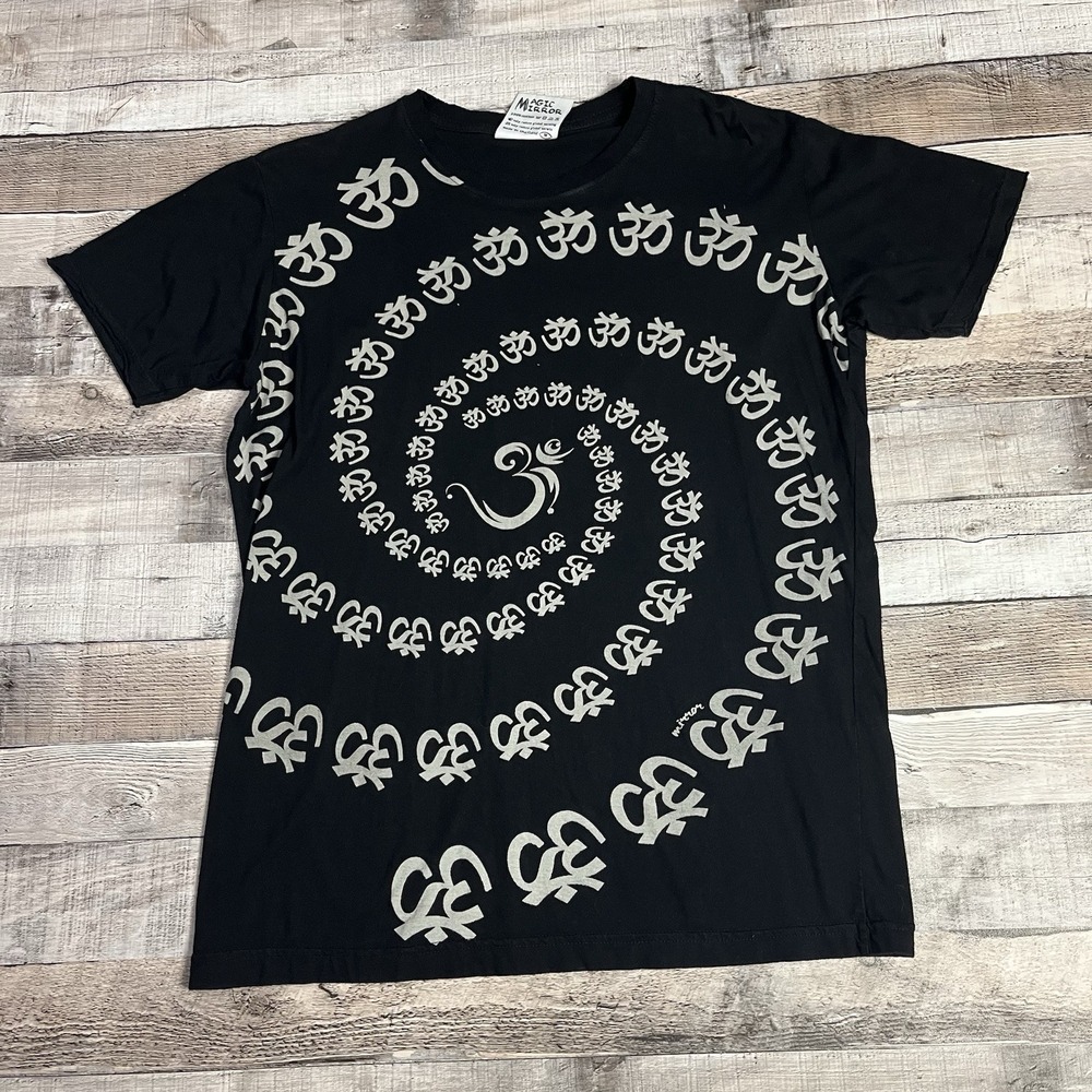 Magic Mirror Shirt Size Medium Black Ohm Symbol Spiral Spiritual Metaphysical